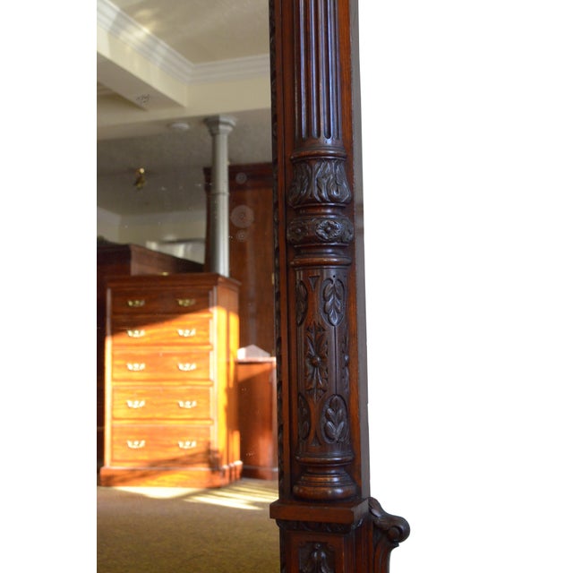 Antique English Oak Mirror with Carved Details, 1880 For Sale - Image 4 of 18