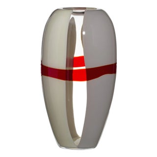 Large Ogiva Vase in Grey, White and Red by Carlo Moretti For Sale