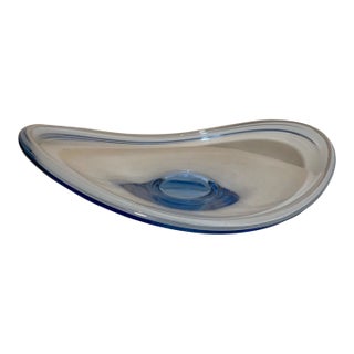 1980s Huge Per Lutken for Holmegaard Denmark Modern Blue Glass Centerpiece Fruit Bowl For Sale