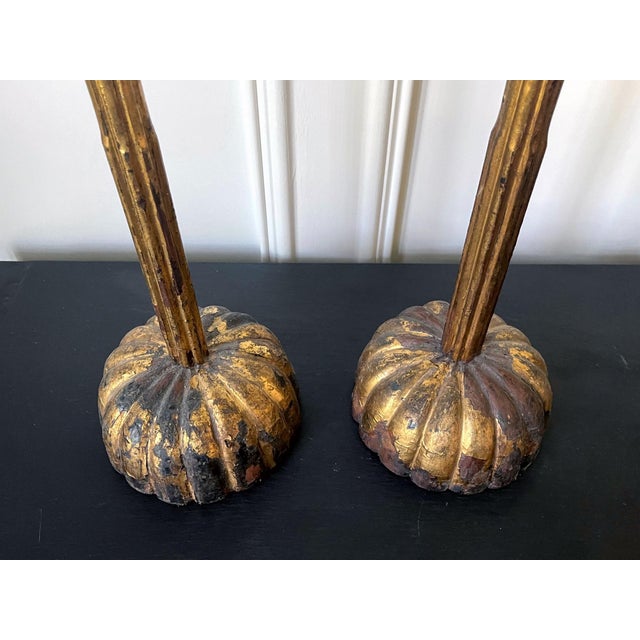 Pair of Large Japanese Carved Wood Temple Candleholders Edo Period For Sale - Image 14 of 18