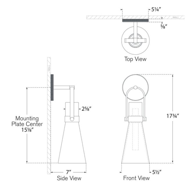 Larkin Medium Conical Bracketed Sconce in Hand-Rubbed Antique Brass with Clear Glass Designer: Ian K. Fowler Finish: Hand-...