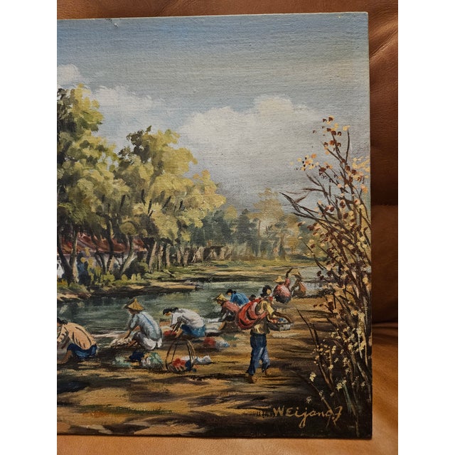 Realism Vintage Asian Oil Painting, Signed For Sale - Image 3 of 5
