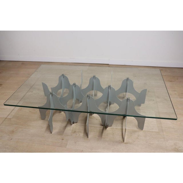 Minimalist Sculptural Coffee Table in Metal and Glass, 1980s For Sale - Image 18 of 18
