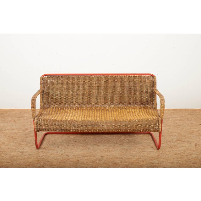 Bench in Red Lacquered Tubular Steel, 1920s, in Good conditions. Designed 1920 to 1949 I have official proof of...