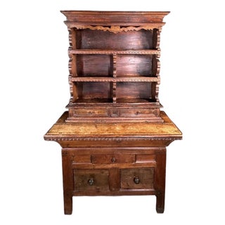 18th Century Rustic Italian 2pc Walnut Cabinet For Sale