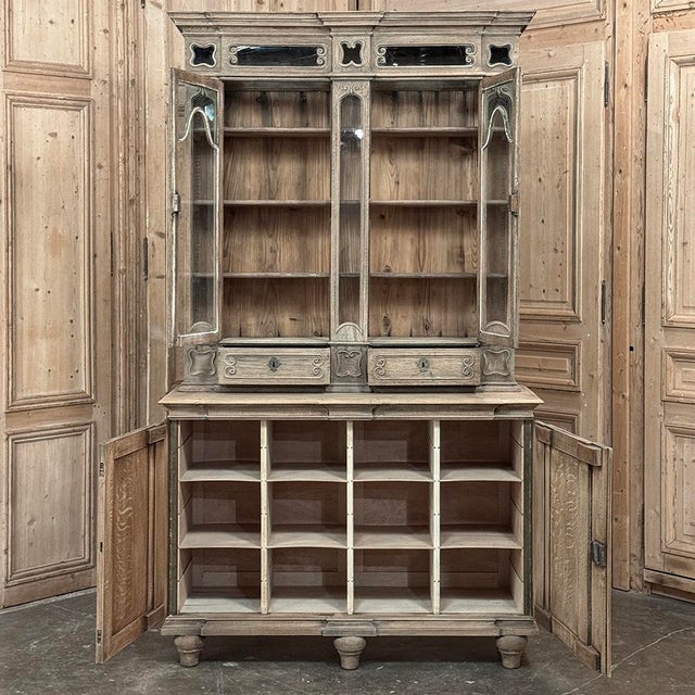 19th Century Liegoise Neoclassical Bookcase ~ Display Cabinet in Stripped Oak For Sale - Image 13 of 18