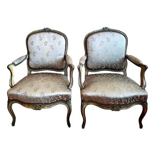 Pair of 19th-Century Louis XV-style Painted Armchairs For Sale