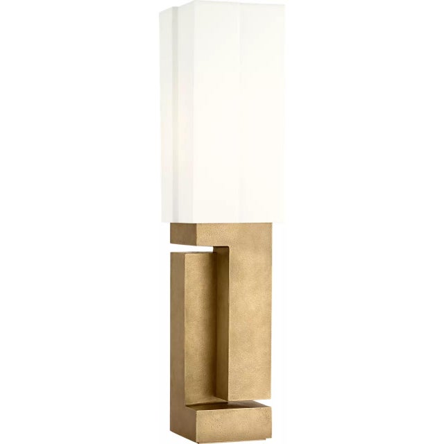 Modern Kelly Wearstler by Visual Comfort Signature Nucleo 27" Table Lamp in Museum Brass with Linen Shade For Sale - Image 3 of 3