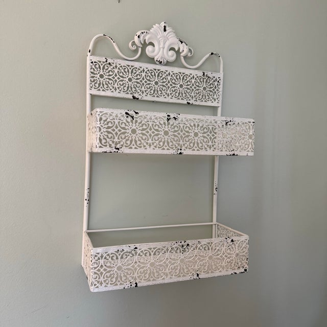 Vintage Decorative Shabby Chic Metal Vanity Wall Shelf For Sale - Image 11 of 12
