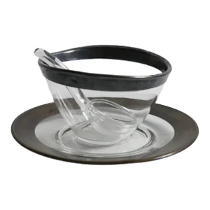 Silver Band Mayonnaise Bowl Spoon and Under Plate by Dorothy Thorpe