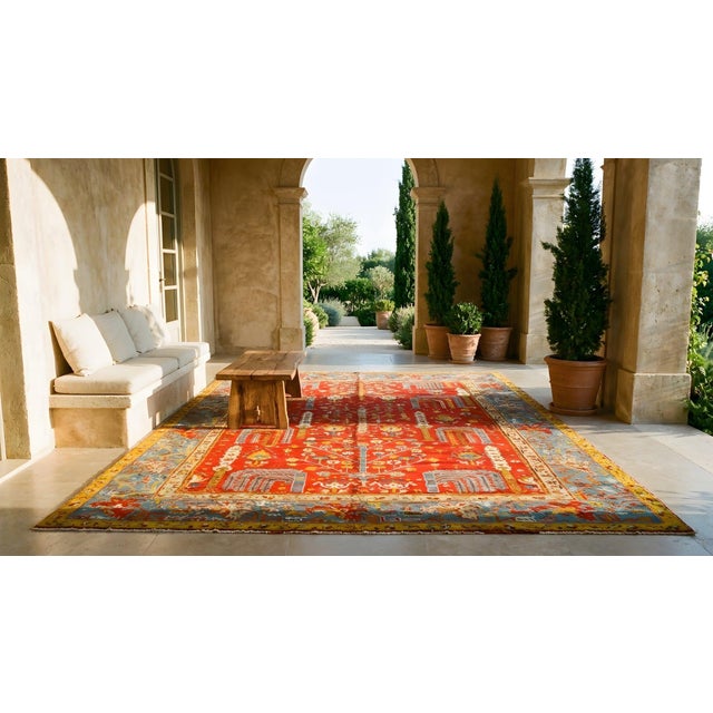 Red 1890s Red Rust Weeping Willow Pile Anrique Turkish Oushak Rug 11' 5'' X 14' 6'' Wool Carpet For Sale - Image 8 of 9