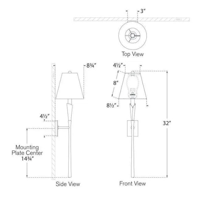 Transitional Chapman & Myers for Visual Comfort Signature Aiden Large Tail Sconce in Aged Iron with Linen Shade For Sale - Image 3 of 3
