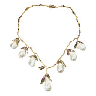 Bochic “Capri” South Sea Pearl, Ruby & Multi Gem Necklace Set in 18K & Silver For Sale