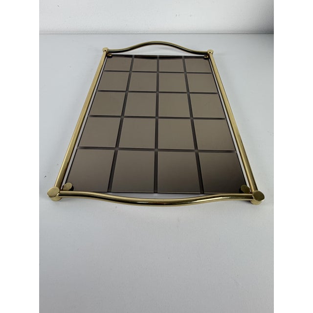 Large Italian Tray in Brass and Smoked Mirrored Glass, 1980s For Sale - Image 12 of 13