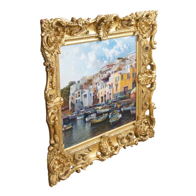 Vintage Giclee on canvas featuring Amleto Colucci's work titled Procida Vecchia Coricella - the oldest Seaside village off...
