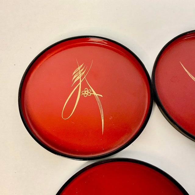 Mid 20th Century Asian Chinoiserie Boho Chic Large Bakelite Coasters - Set of 4 For Sale - Image 6 of 8