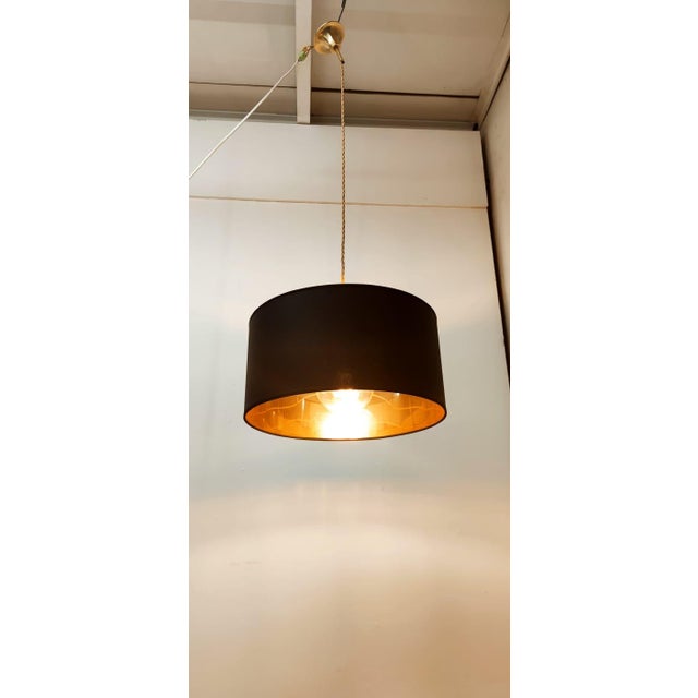 Lackfolie with Gold Interior Silk Cord Suspension Light For Sale - Image 13 of 14