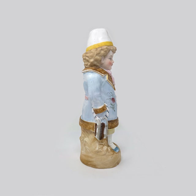 Traditional Antique German Bisque Porcelain Boy Figurine 10" - Hand Painted For Sale - Image 3 of 6