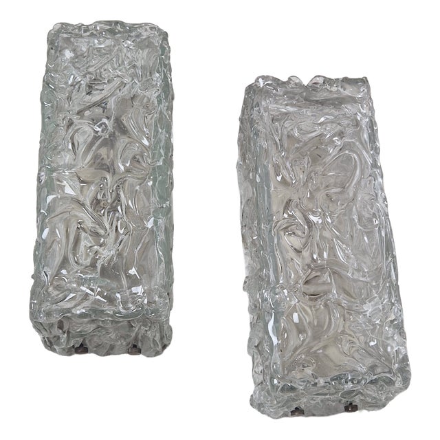Wall Lamps Ice Model by Toni Zuccheri for Barovier & Toso, 1980s, Set of 2 For Sale