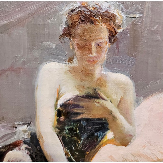 Late 20th Century Giuseppe Pino - Young Girl Inner Thoughts - Oil Painting For Sale - Image 5 of 11