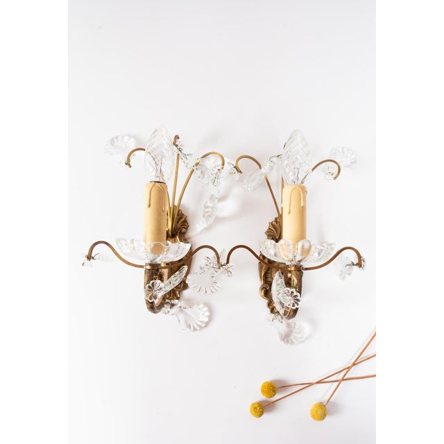 1960s French Wall Sconces in Bronze with Brass and Glass, 1950s, Set of 2 For Sale - Image 5 of 7