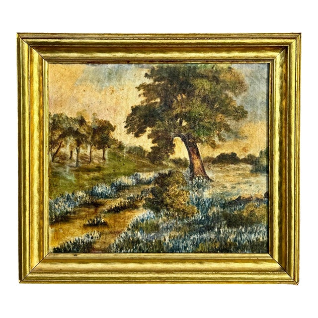 American Texas Bluebonnet Wildflower Texas Landscape Oil Painting W/ James Bute Frame For Sale