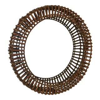 Rattan Albini Style Round Mirror For Sale