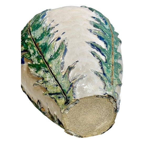 Late 20th Century Vintage Italian Earthenware Vase With Stylized Peacock Feather Design For Sale - Image 5 of 13