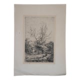 Antique 1868 Charles Francois Daubigny the Orchard Creek Etching 12" For Sale