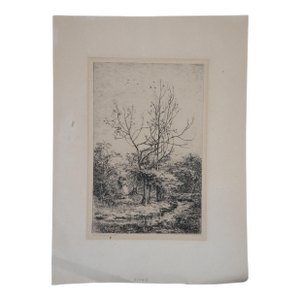 Antique 1868 Charles Francois Daubigny the Orchard Creek Etching 12"