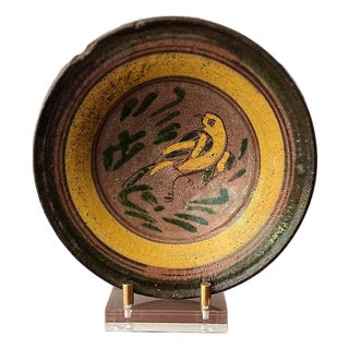Antique Guatemalan Majolica Plate/Bowl with Bird For Sale