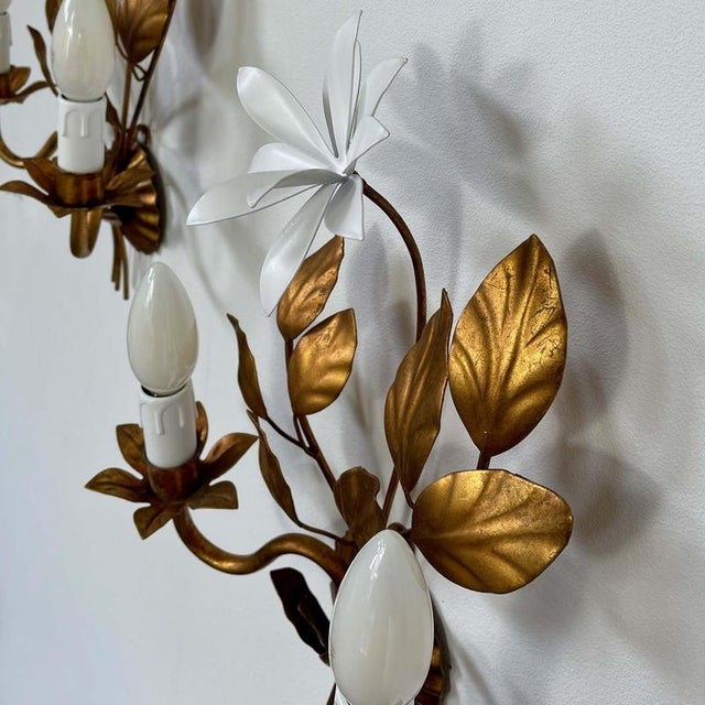 Gilt Floral Wall Lights attributed to Maison Bagues, France 1950s, Set of 2 For Sale - Image 11 of 18
