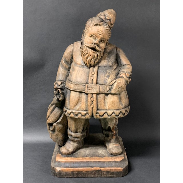 Vintage Carved Solid Wood Paper Mache Mold Santa Claus Sculpture For Sale - Image 9 of 9