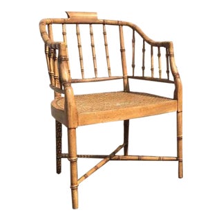 Baker Faux Bamboo Caned Tub Arm Chair For Sale