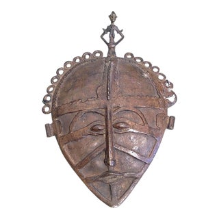 Vintage African Dogon Bronze Mask Mali 13" H For Sale