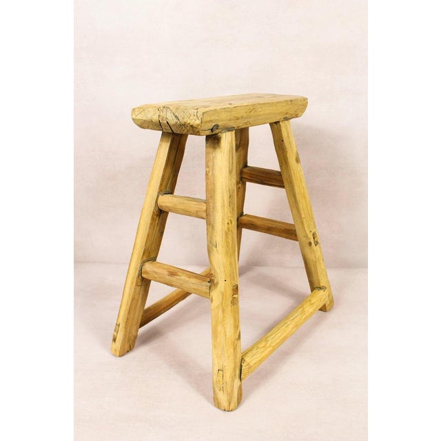 Vintage Rustic Stool in Elm For Sale - Image 5 of 5