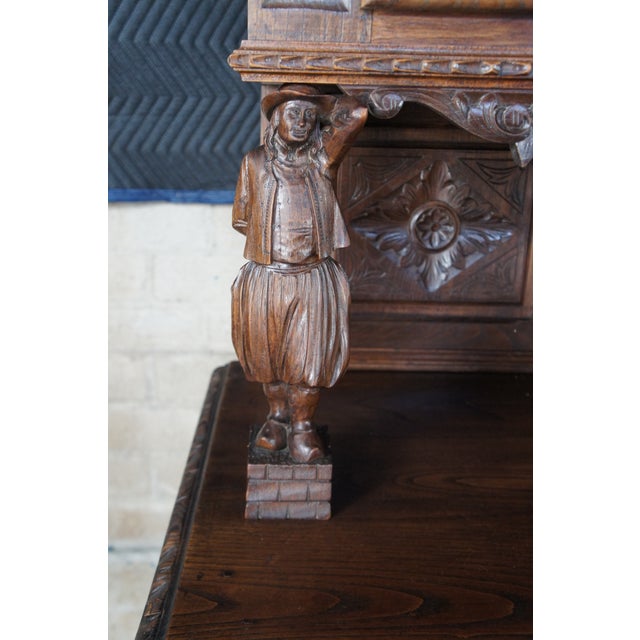 Antique French Breton Brittany Figural Carved Chestnut Buffet Sideboard Hutch For Sale - Image 10 of 12