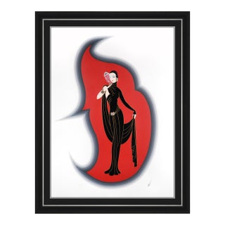 Late 20th Century Crystal Mask Art Deco Red Embossed Serigraph Erté For Sale