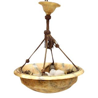 Late 19th Century Italian Alabaster Hanging Dish Four-Light Pendant Light For Sale