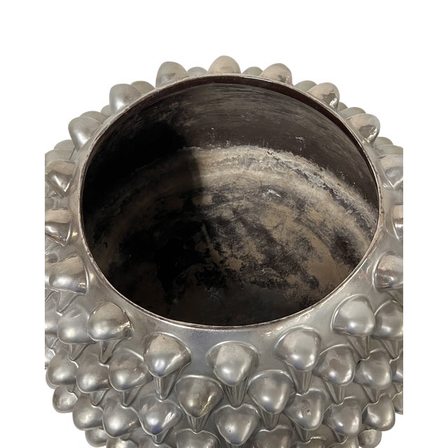 Vintage and rare Planter "Riccio" by Corrado Corradi Dell'Acqua for AzucenaPlatinum-plated ceramic on the outside, brown-...