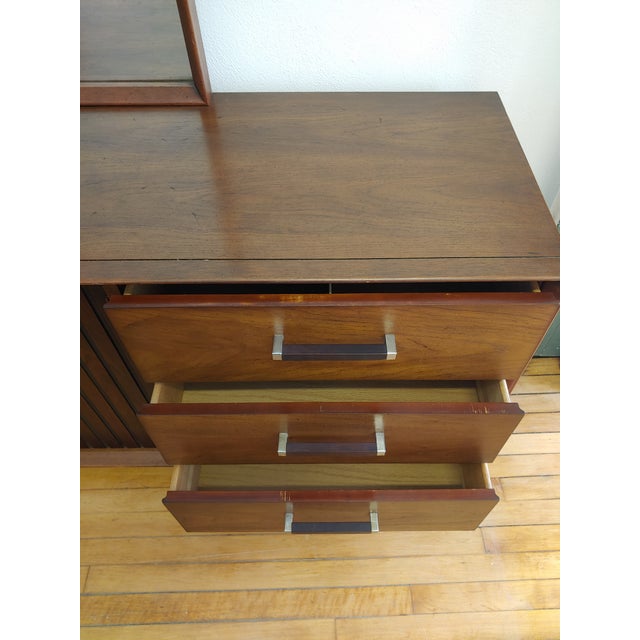 Vintage MCM Lane Tower Suite Walnut Rosewood Chrome Long Dresser With