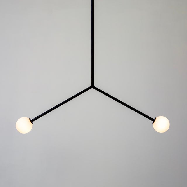 Y Pendant Small, Black, 29in H, 3 Inch Glass Globes, by Research.Lighting, Modern, Minimal Hanging Light For Sale - Image 9 of 11