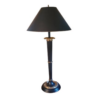 Late 20th Century Black & Gold Empire Torch Style Table Lamp For Sale