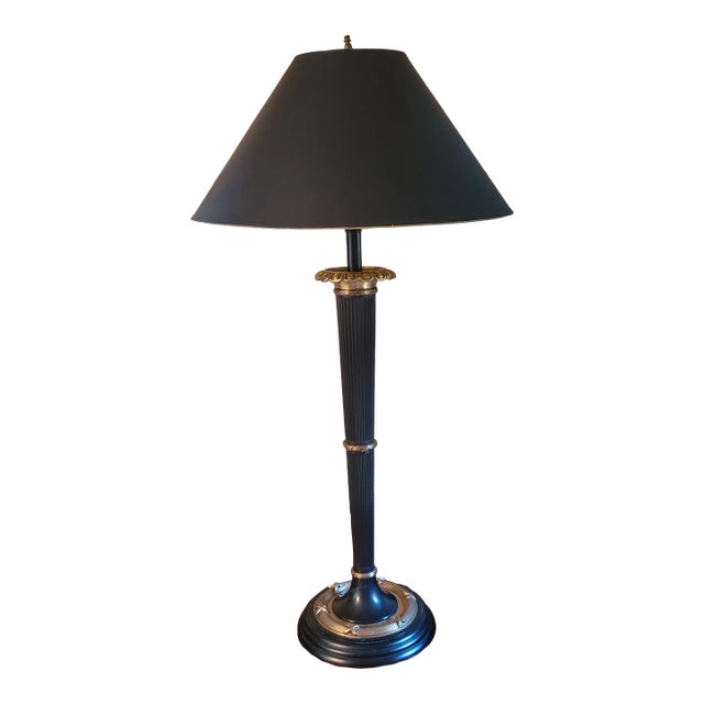 Vintage Black & Gold Empire Torch Style Table Lamp For Sale