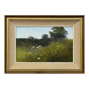 Summer Meadow Scene with Wildflowers & Trees in a serene English Countryside 1991