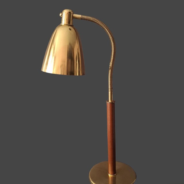 Mid-Century Modern Table Lamp in Brass and Leather by Josef Frank for J.T. Kalmar, 1950s For Sale - Image 3 of 18