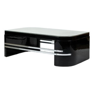 Art Deco Coffee Table in Black Lacquer and Metal Leaf, Circa 1935 For Sale