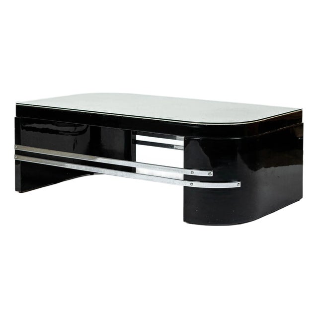 Art Deco Coffee Table in Black Lacquer and Metal Leaf, Circa 1935 For Sale
