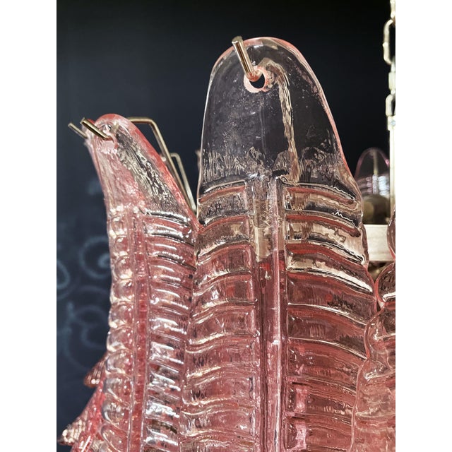 Large Italian Murano Pink Felci Glass Chandelier, 1990s For Sale - Image 17 of 18