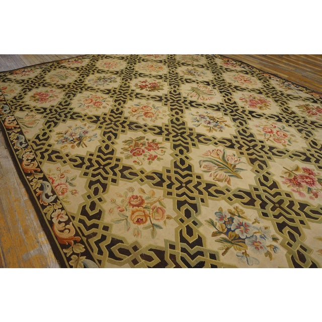 1920s Black Floral Antique French Aubusson Rug 9' 8'' X 15' 3'' Handknotted Wool Carpet For Sale - Image 9 of 10